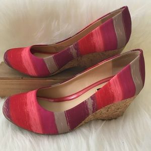 Alex Marie MultiColor Fabric Shoe Cork Wedge Sz 6M